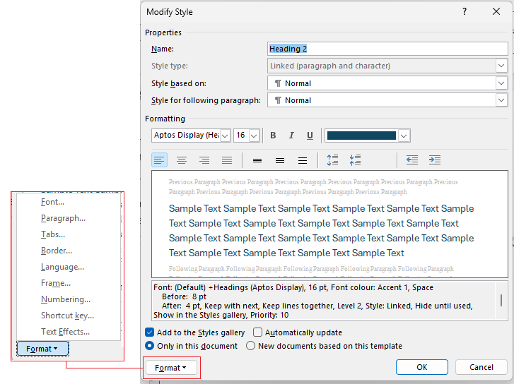 Modify style options